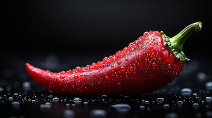 red chile pepper with water droplets