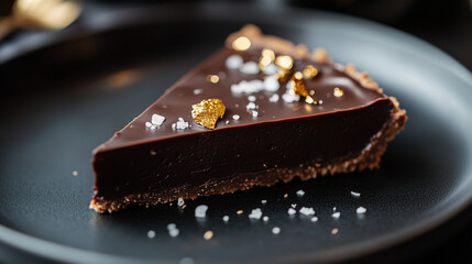 Wall Mural - chocolate cake with gold foil on a plate