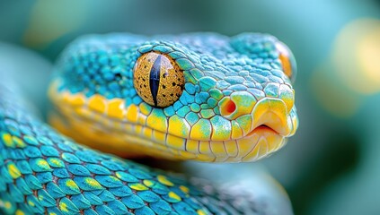 Wall Mural - Green Pit Viper Close-Up