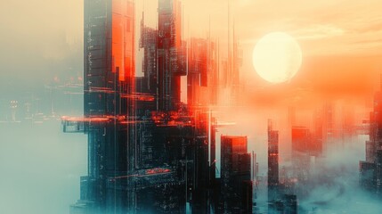 Canvas Print - Futuristic Cityscape at Sunset