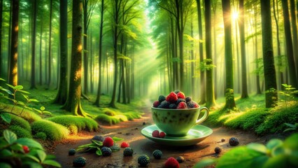 Poster - green forest in the morning