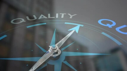 Sticker - Animation of compass spinning with motivation and business text over city