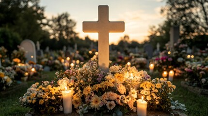 cross in the cemetery on All Saints Day