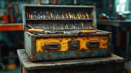 Vintage Toolbox in a Workshop