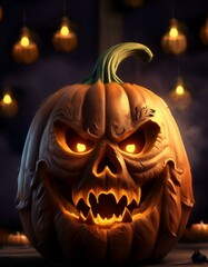 Wall Mural - Pumpkin in realistic goblin shape, Halloween