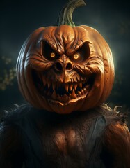 Wall Mural - Pumpkin in realistic goblin shape, Halloween