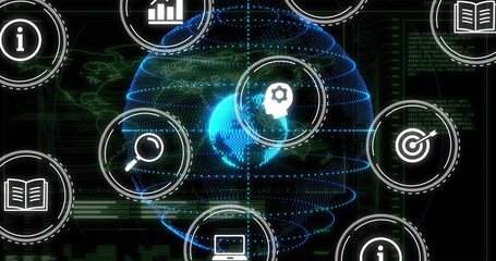 Wall Mural - animation of digital icons and data processing over globe