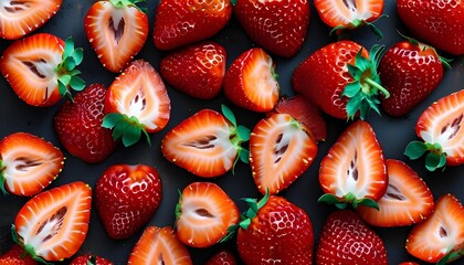 Wall Mural - Vibrant Pattern of Freshly Sliced Strawberries in a Textured Background