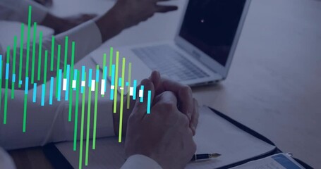 Poster - Animation of financial data processing over diverse business people in office