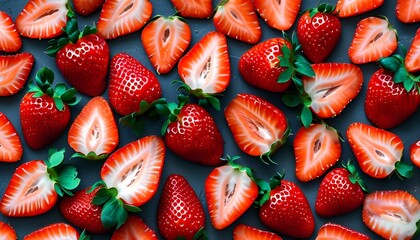 Wall Mural - Vibrant Pattern of Freshly Sliced Strawberries in a Textured Background