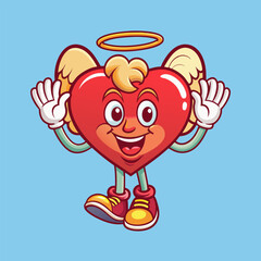 a hand drawing, cute heart angel love waving hand, on isolated background, vector illustration