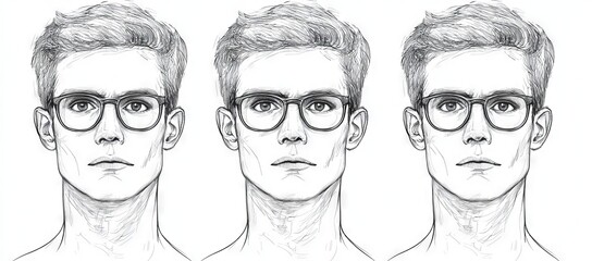 Wall Mural - Continual drawing of male portraits. Hairstyle. Finesse. - Illustration of modern men's style.