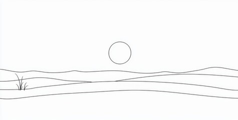 Wall Mural - Continuous one line art drawing of a summer sun contour line sign. Modern illustration isolated on white background.