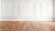 © Anastasiya - Minimalist interior - white wall with classic style moldings and wooden floor. Empty room.