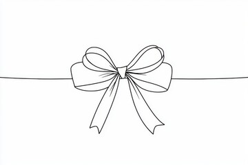 Wall Mural - Drawing of gift ribbon bow in continuous line art style. Black linear sketch isolated on white background.