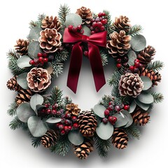 Canvas Print - Christmas Wreath with Pine Cones and Berries