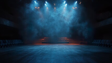 Poster - Dark theater with a single spotlight illuminating a vacant stage wallpaper