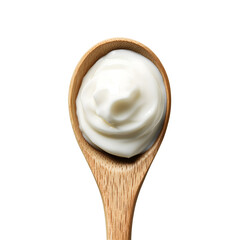 wooden spoon with creamy yogurt isolated on transparent background Generative Ai.