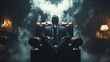 © Helois - A man in a suit sits in a leather armchair surrounded by smoke.