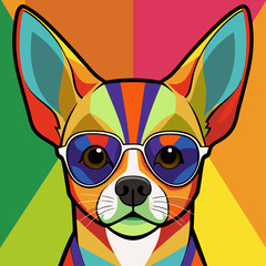 colorful abstract dog chihuahua face head vivid colors pop, front angle, make the cat wear