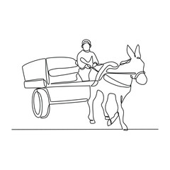 One continuous line drawing of Donkey vector illustration. Donkey are capable of carrying heavy loads and pulling carts. Animal themes design vector with simple linear style concept illustration. 