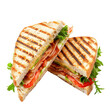 © Miso Ai - Close-up of a delicious grilled sandwich filled with fresh vegetables, ham, and cheese, perfect for a healthy meal or snack.