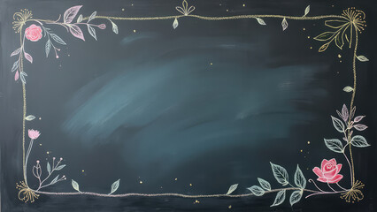 Elegant chalkboard design with floral decorations perfect for creative displays and announcements in educational or creative spaces. Generative AI