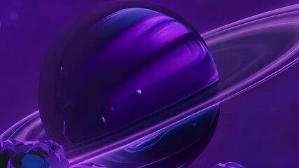 Wall Mural - Purple planet with rings and small moons, space animation