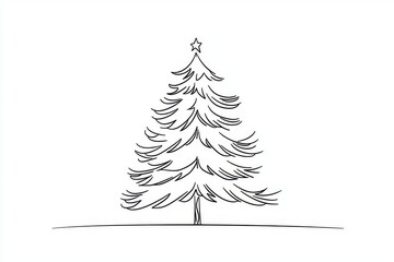 Wall Mural - an illustration of a fir tree drawn with continuous lines. this black and white design is set agains