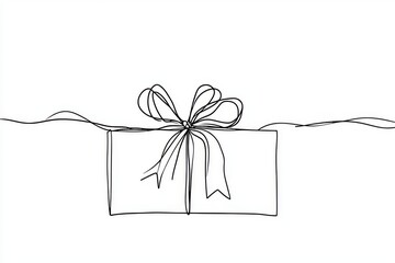 On a white background, a continuous line of craft gift boxes with Christmas and happy new year decorations is stylized linearly.