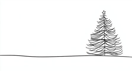 Wall Mural - this is a christmas pine fir tree line art illustration. it is continuous one line drawing with mini