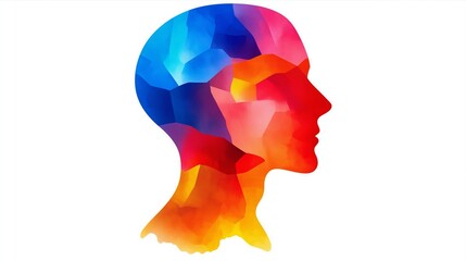 Wall Mural - A colorful head with a red face and blue hair. The head is surrounded by a white background