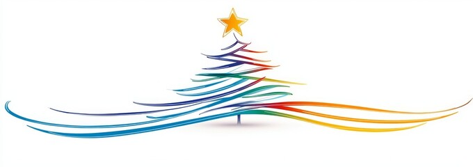 Wall Mural - One line drawing of a Christmas tree. New Year and Christmas design in a single line.