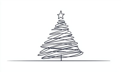 Christmas tree hand drawn in minimalistic design. Continuous one line drawing with Christmas tree design. Modern illustration.