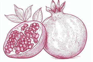 Wall Mural - Continual single line drawing of pomegranate fruit. One line drawing of fruit. Contour of fruit with editable stroke. Line art sketch. Abstract minimalistic style. Modern design element.