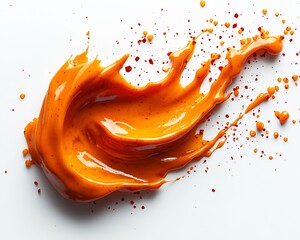 Wall Mural - Bold fiery periperi sauce splashed onto a white background with a spoon beside it