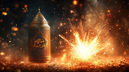 Poster - Golden  Ornate Container with Festive Sparks