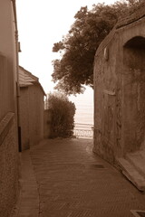 Summer sea beach. Sepia. Vacation street photo