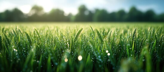 Canvas Print - Green Field Dew Drops