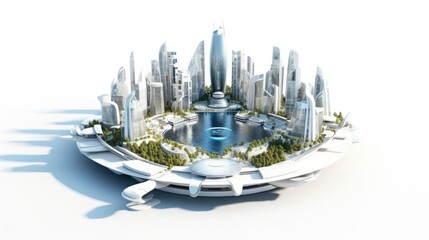 Wall Mural - a futuristic city with skyscrapers and a central lake, all built on a circular platform.
