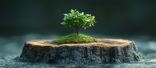 Canvas Print - A Small Tree Growing on a Stump