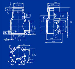 Vector mechanic drawing of a steel cast mechanical part with 
through holes and dimension lines.
Engineering cad scheme. Technical template. Cross section.