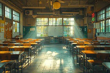 Wall Mural - Empty Classroom with Sunbeams