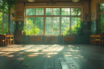 Wall Mural - Sunlit Classroom with Large Window