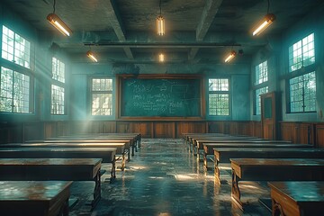 Wall Mural - Empty Classroom with Sunbeams