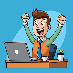 a man working and in entusutic mode and happy and looks satisfied, vector illustration cartoon