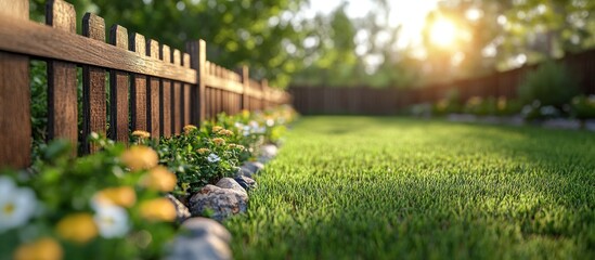 Sticker - A Backyard Oasis, Green Grass and Wooden Fence