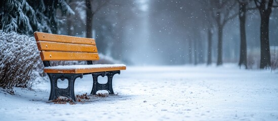 Wall Mural - Snowy Bench in a Winter Wonderland