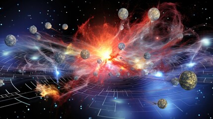 Wall Mural - a stunning cosmic scene with a vibrant nebula and a grid of stars.