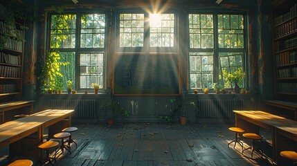 Wall Mural - Sunbeams in an Old Schoolroom